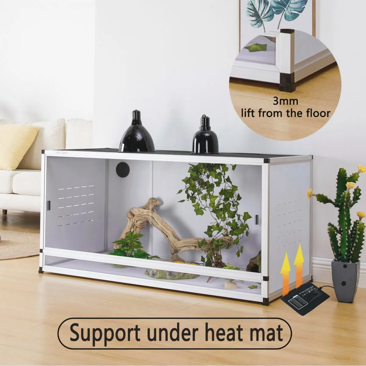 Detail view of white reptile enclosure