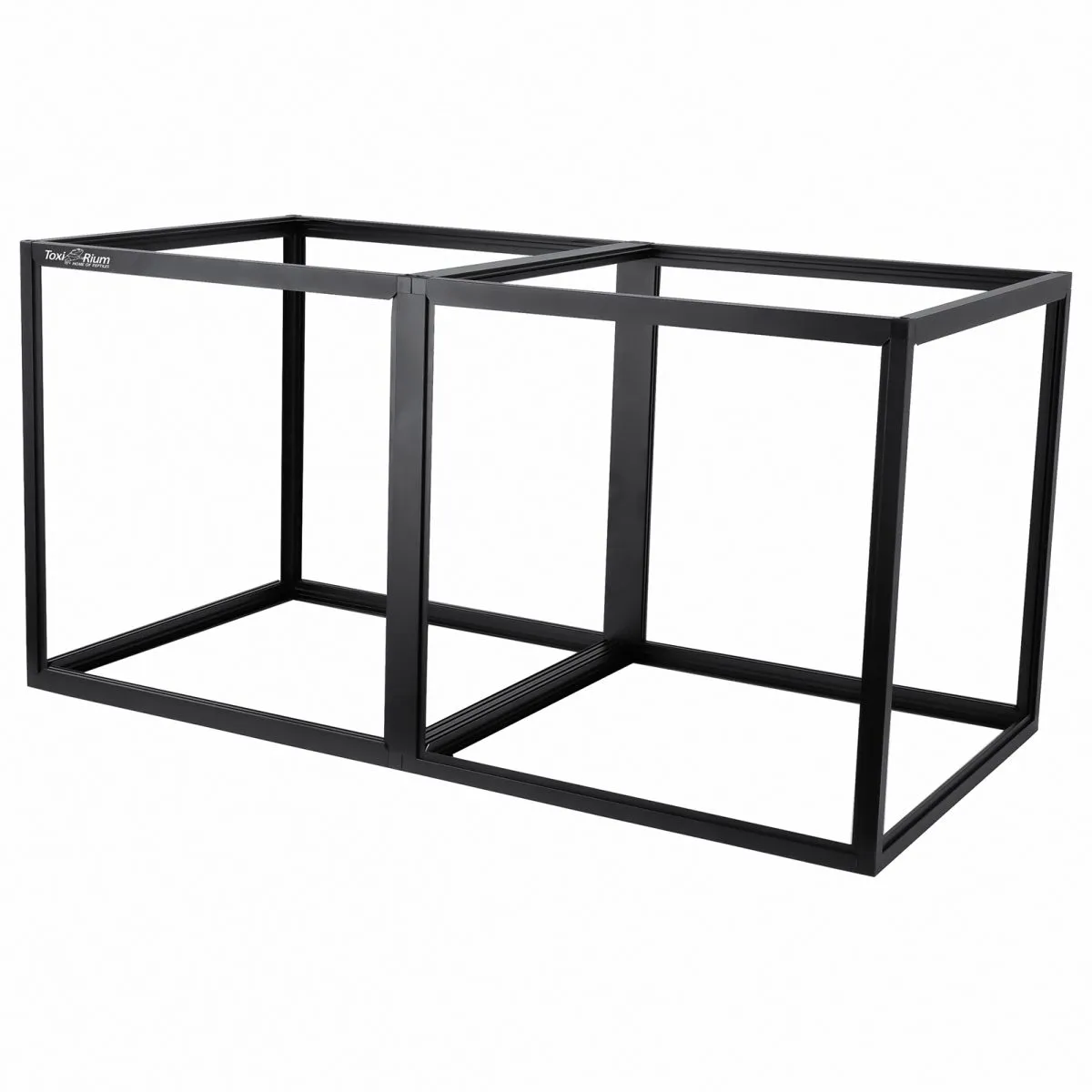 Toxirium Reptile Enclosure Stand, two black metal frames connected.
